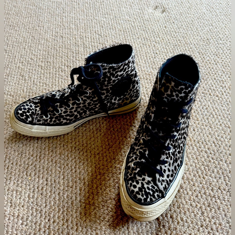 Converse Chuck Taylor leopard print pony hair shoes